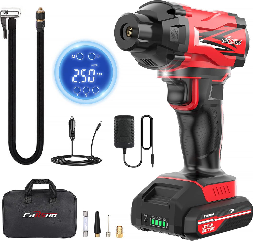 Cordless Tire Inflator Air Compressor, 12V Car Tire Pump with Rechargeable Li-ion Battery 150PSI Portable Handheld Air Pump with Digital Pressure Gauge, Blue Pack of 2 R328
