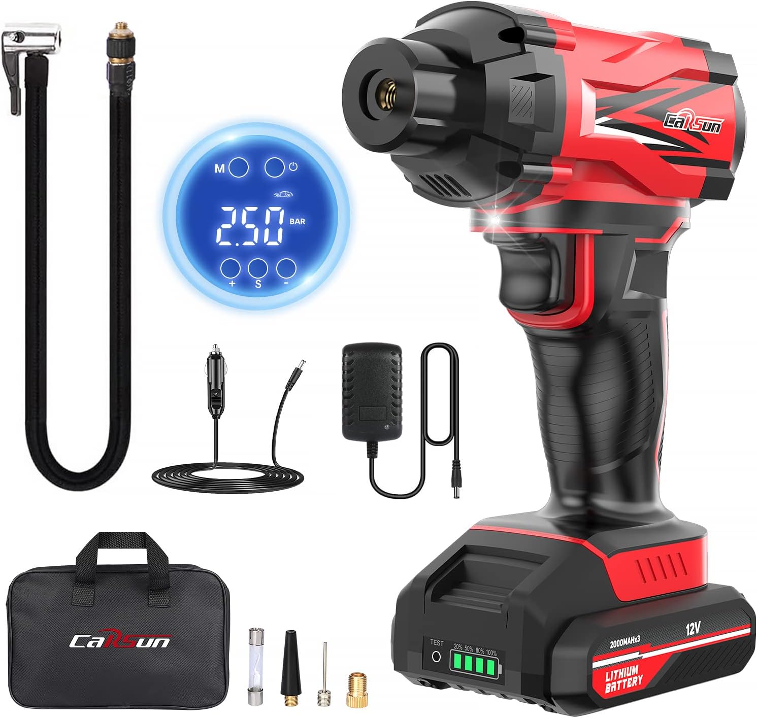 Cordless Tire Inflator Air Compressor, 12V Car Tire Pump with Rechargeable Li-ion Battery 150PSI Portable Handheld Air Pump with Digital Pressure Gauge, Blue Pack of 2 R328