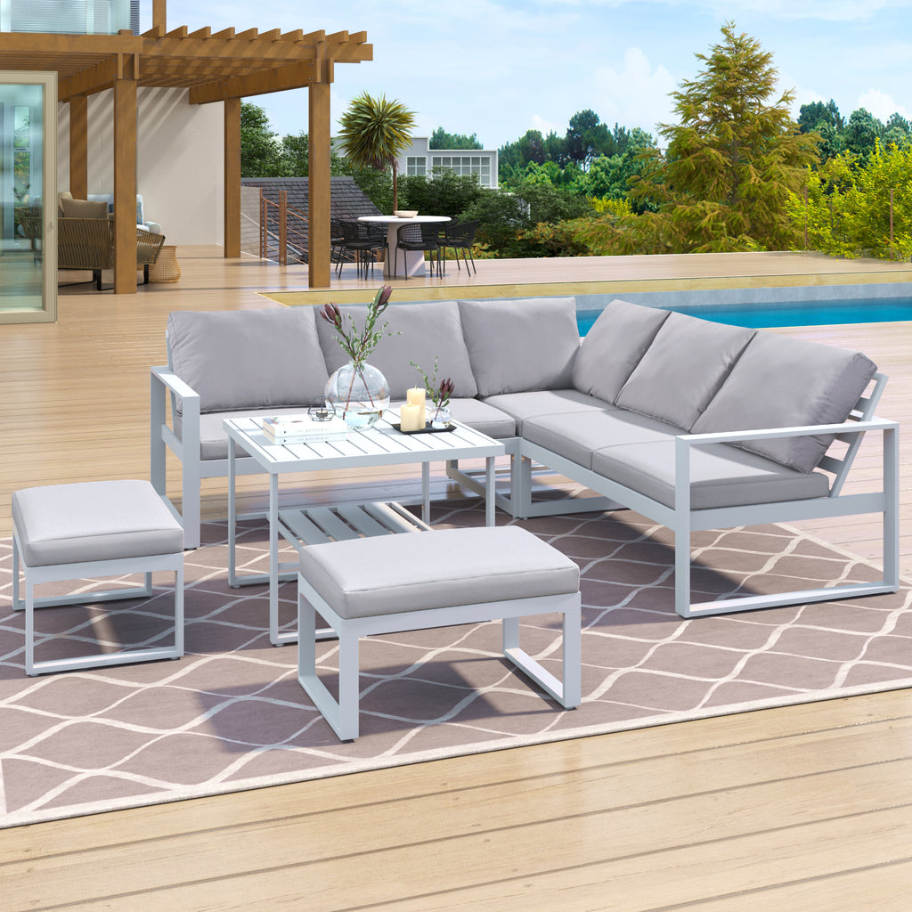 Industrial Style Outdoor Sofa Combination Set with 2 Love Sofa, 1 Single Sofa, 1 Table, 2 Bench K5966
