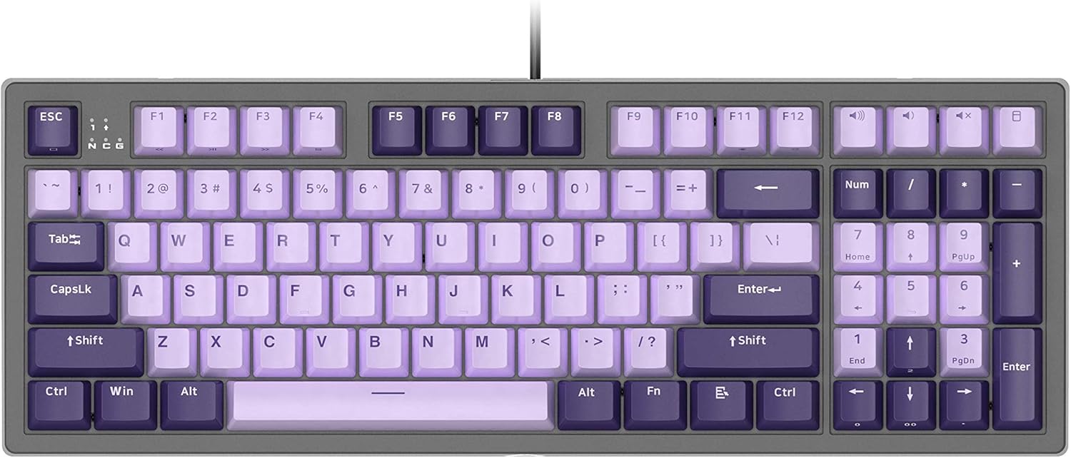 Lilac Mechanical Gaming Keyboard, Cherry Brown Switch, 96 Keys, PBT Keycaps, White Backlit D811