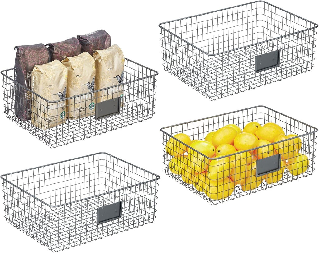 Bronze Metal Wire Food Organizer Storage Bin Basket with Label Slot, 4 Pack N215