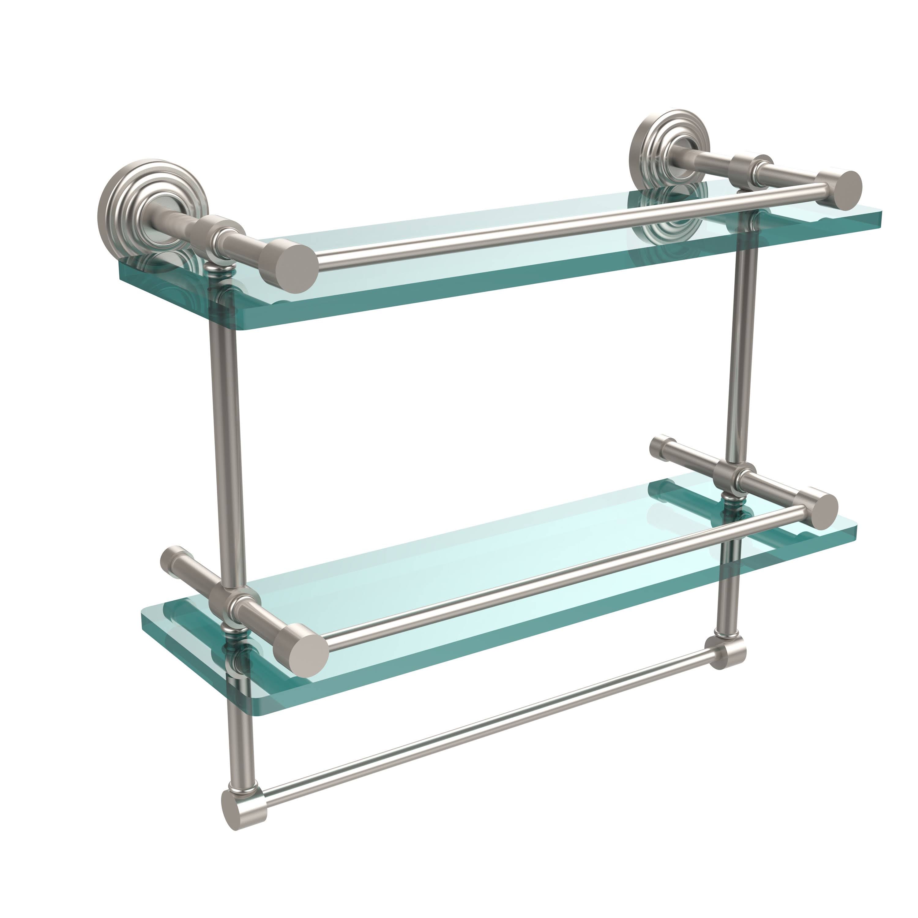 Antique Copper Double Glass Shelf with Towel Bar R2627