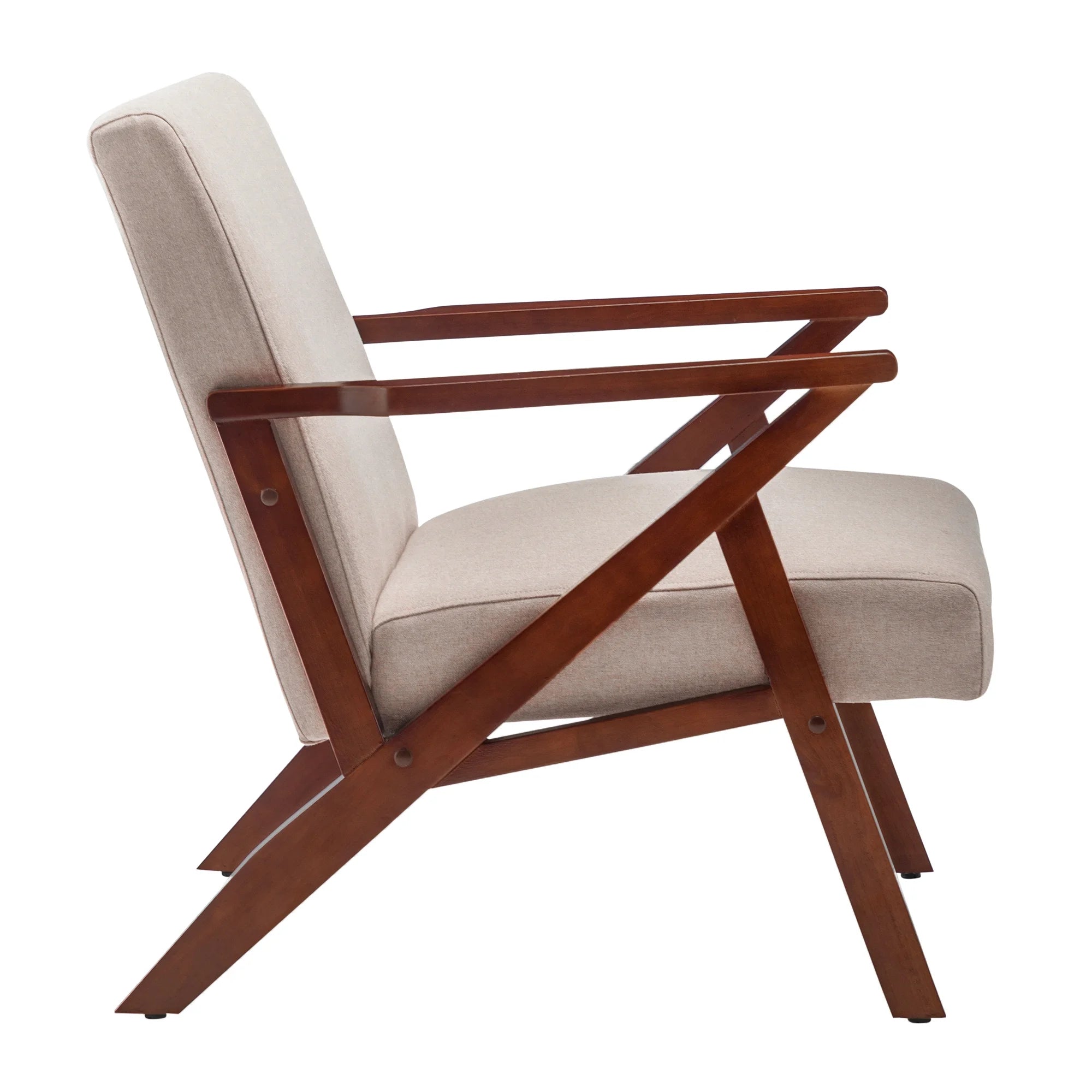 Sandy Beige Fabric Accent Chair with Espresso Frame N716