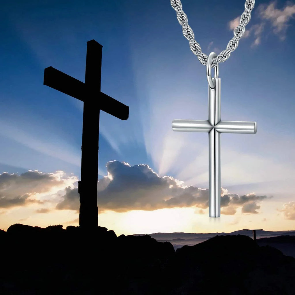 Sterling Silver Cross Pendant Necklace Cuban Chain Necklace Rope Chain Necklace B34407