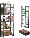 5 Shelf Folding Metal Bookshelf, Set of 2, Dark Brown O269