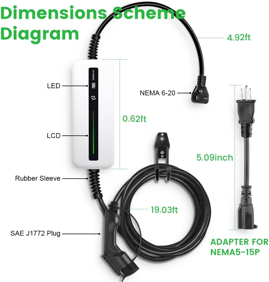 Portable EV Charger with NEMA 6-20 Plug and NEMA 5-15 Adapter, 25ft, IP65 S483277