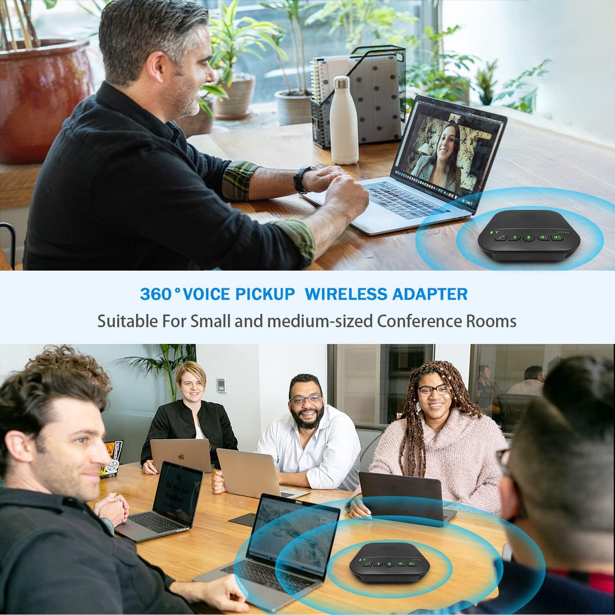 Bluetooth Speakerphone with 4 Microphones, Portable USB Conference Microphone, Pack of 2 D24253