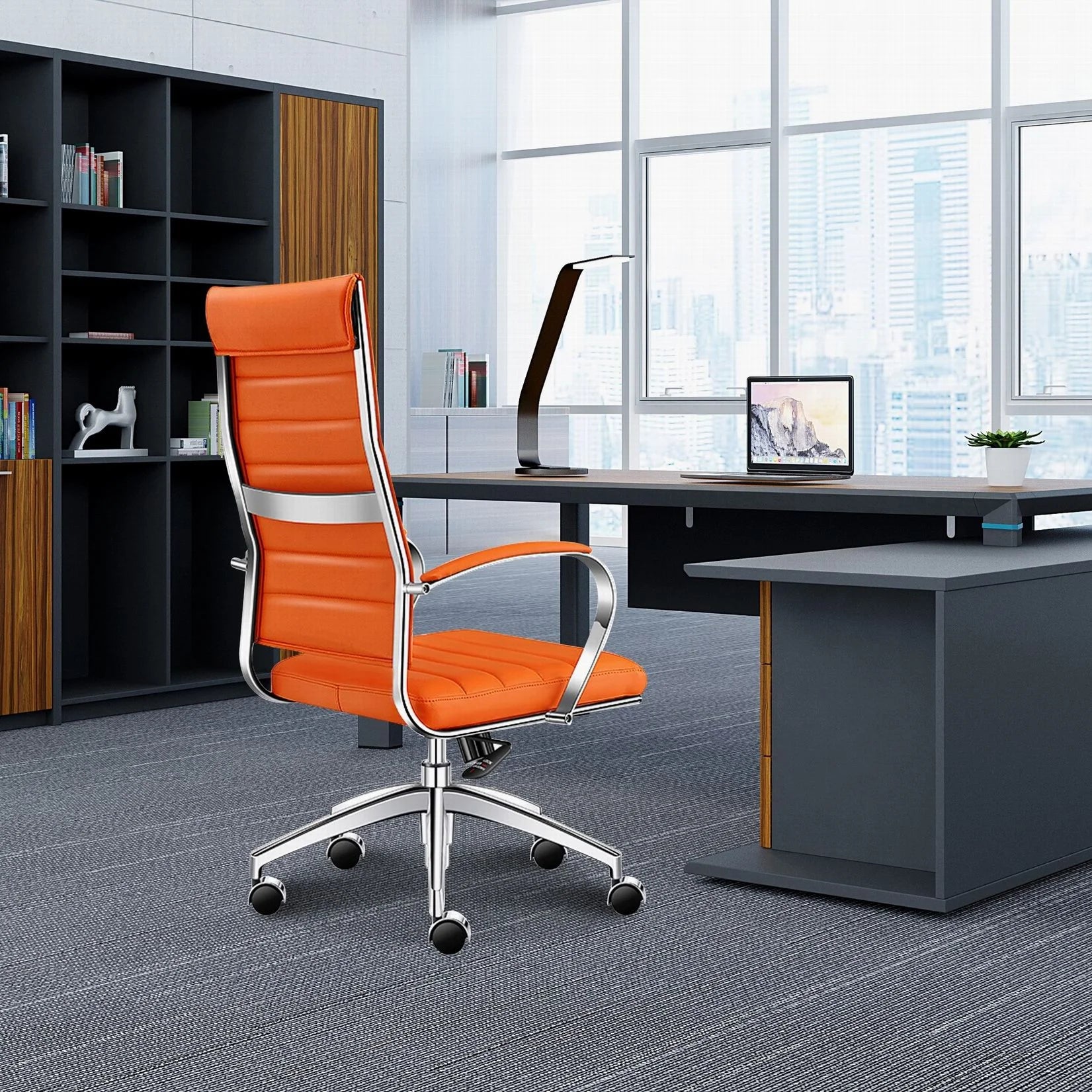 Orange High Back Vegan Leather Swivel Office Chair with Armrest X36191