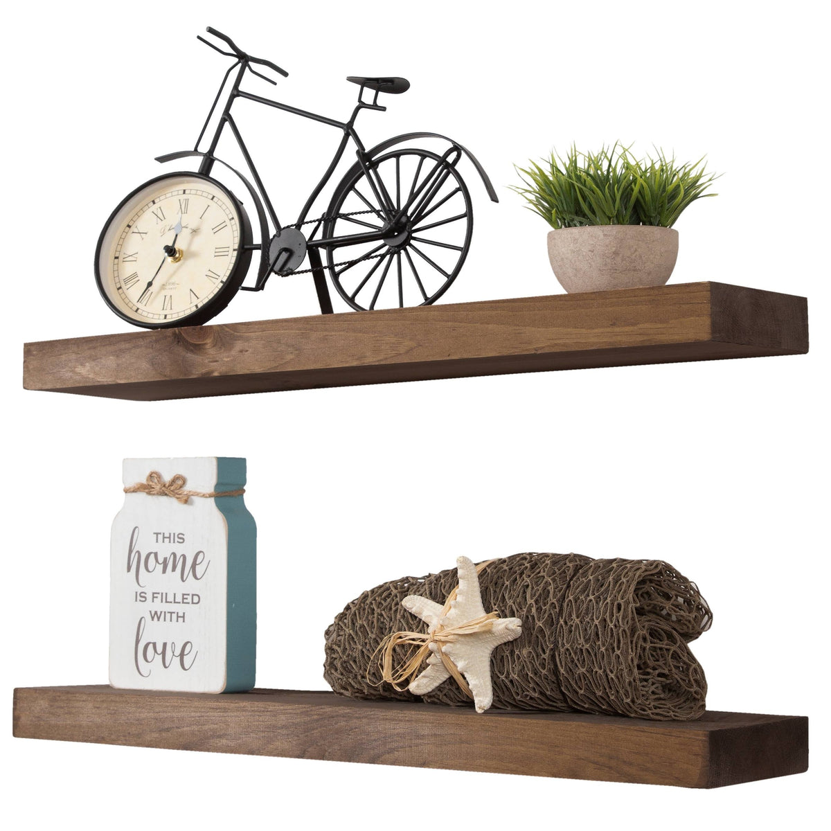 Rustic Wood Wall Shelf Set of 2 C9636