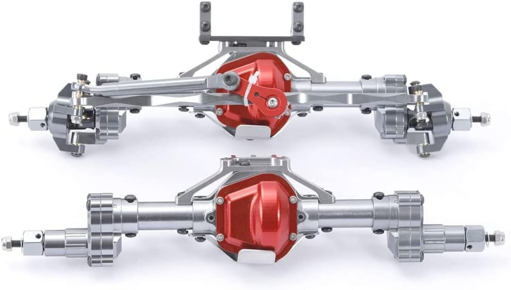 Aluminum Front and Rear Portal Axle Set for 1/10 RC Crawler Car Upgrades - Black+Red N415