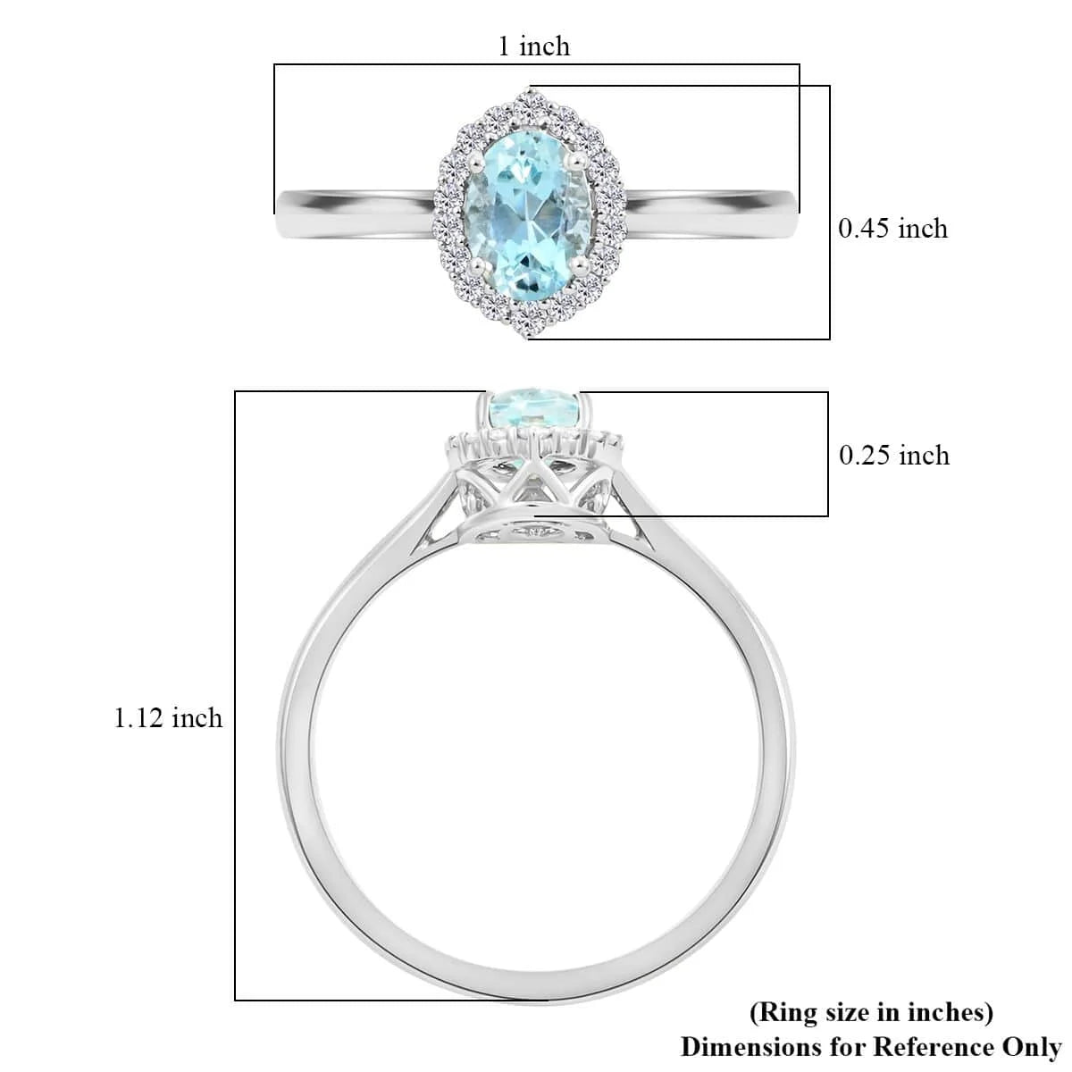 Oval Blue Aquamarine White Diamond 18K White Gold Halo Ring Size 7 Ct 0.85 G-H Color Si1 Clarity O1796