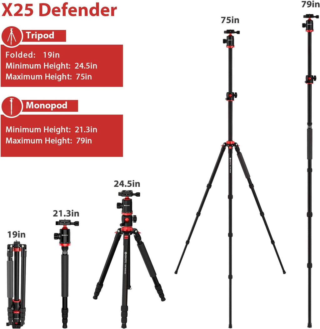 Aluminum Tripod with 360-Degree Ball Head and Rotatable Center Column, 75-Inch T265466