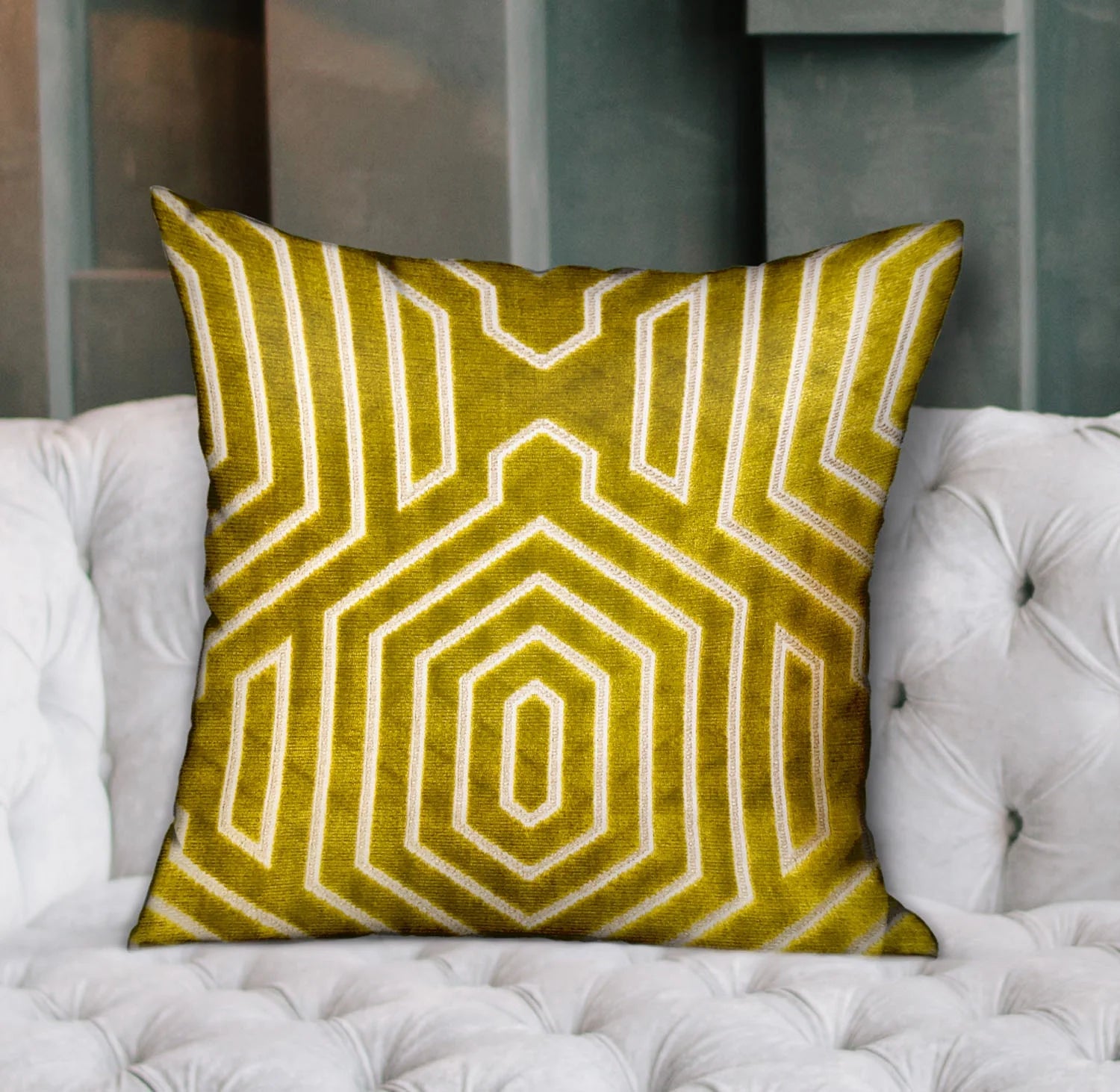 Goldenrod Velvet Geometric Throw Pillow Z798436