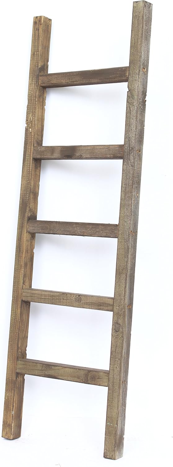 Rustic Farmhouse Decorative Ladder 4 ft Brown Recycled Wood Q461