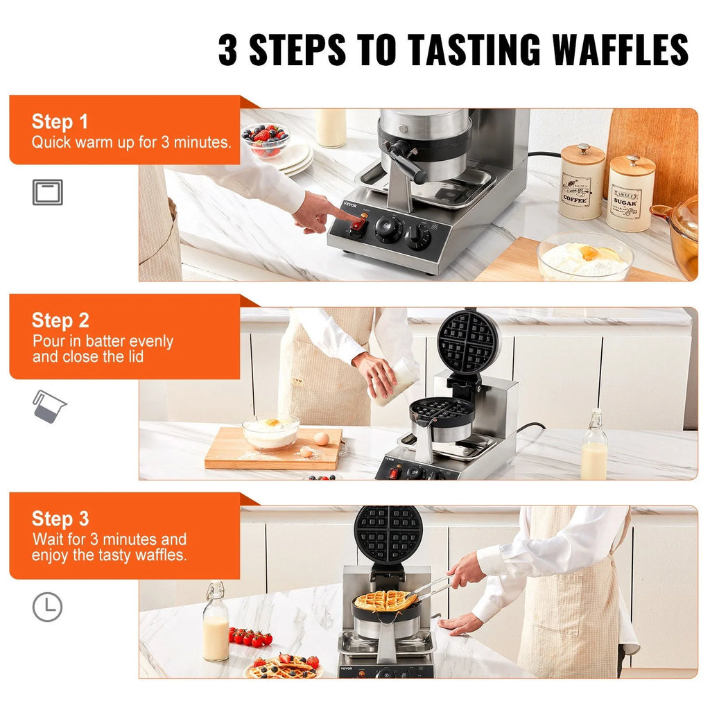 Round Waffle Maker 1300W Non-Stick Waffle Iron D92139