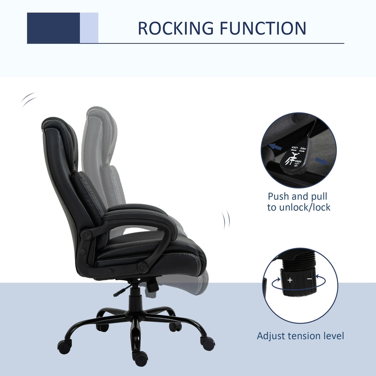 Big and Tall Executive Office Chair with High Back PU Leather, Black L593892