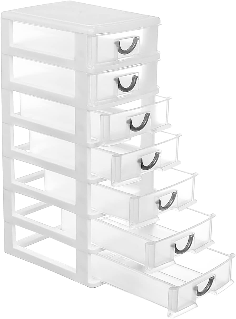 White 7 Clear Desktop Drawer Mini Organizer Box A34390