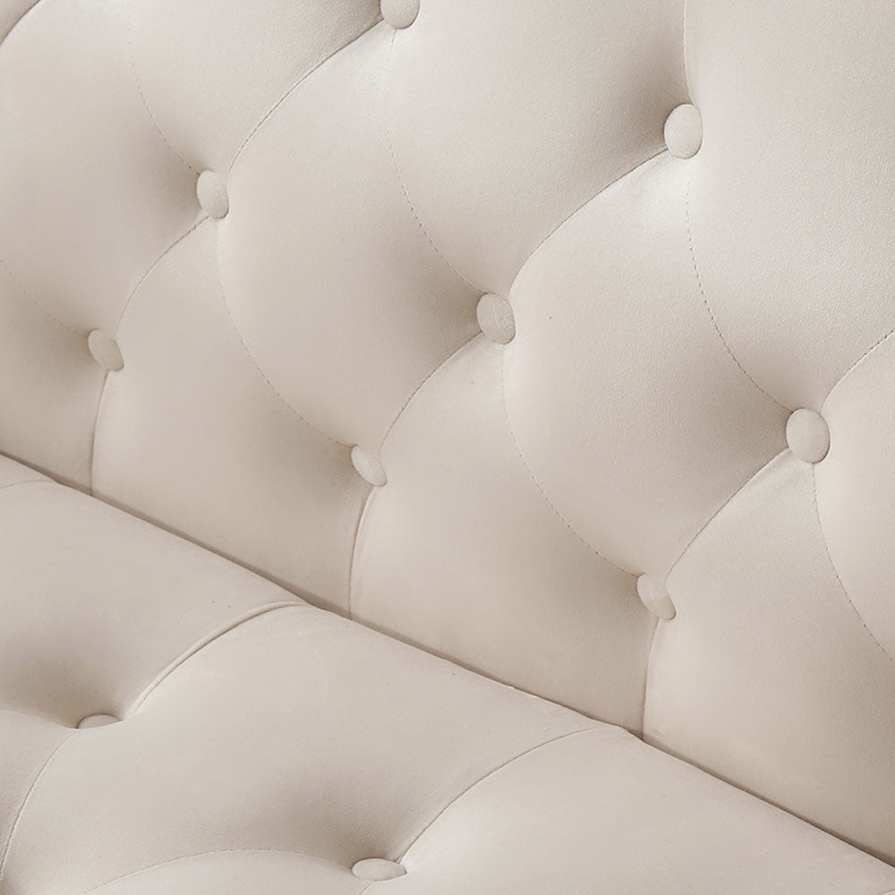 Beige Velvet Three-seat Sofa with Roll Armrest and Metal Legs M86338