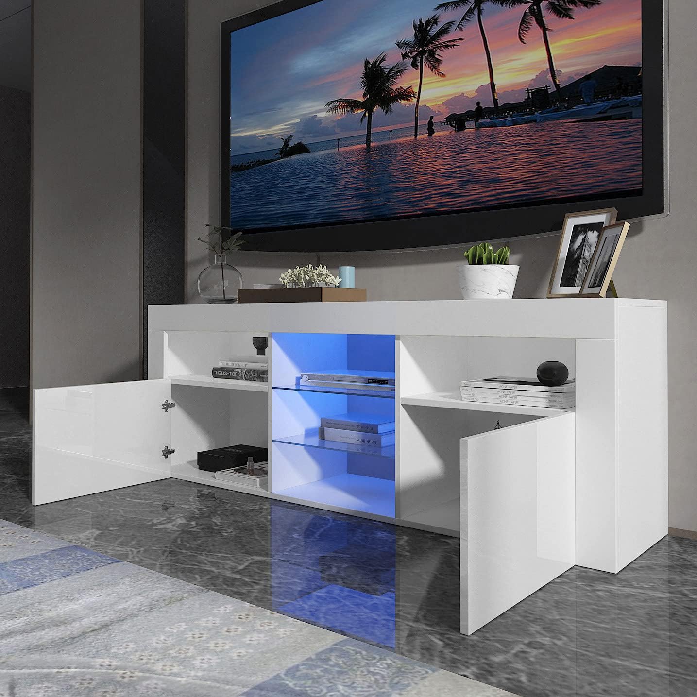 White High Gloss TV Cabinet with Storage and 2 Drawers K7228