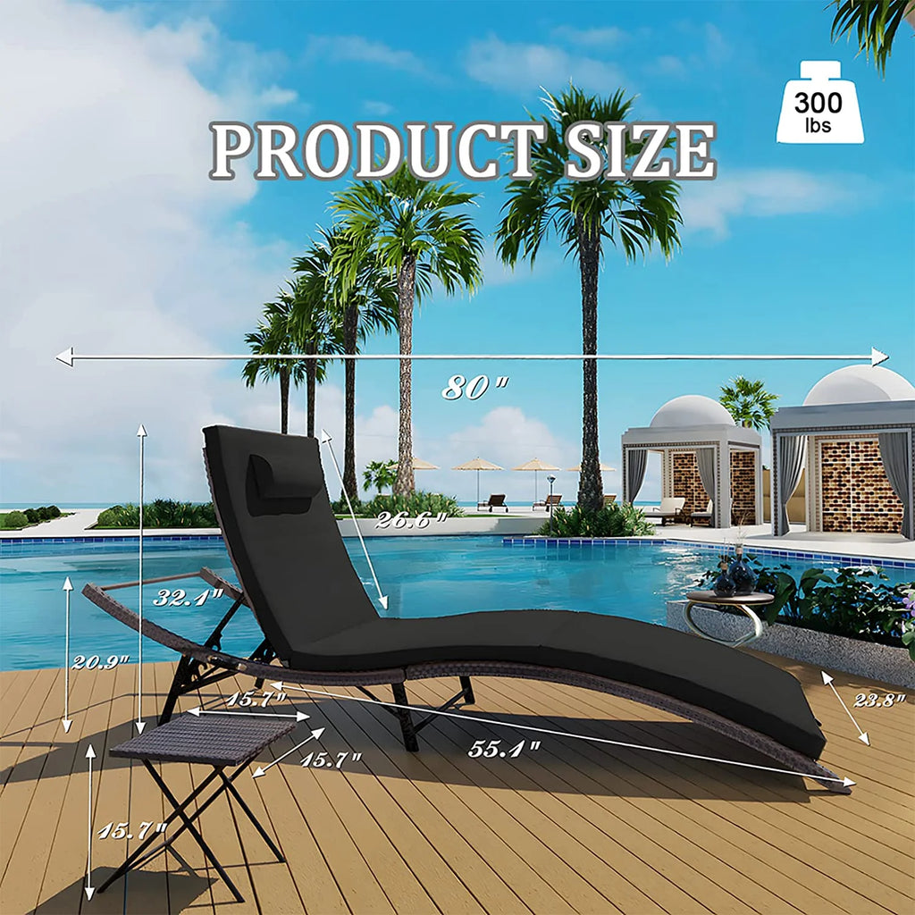 Black 3 Piece Rattan Patio Lounge Chair Set O918598
