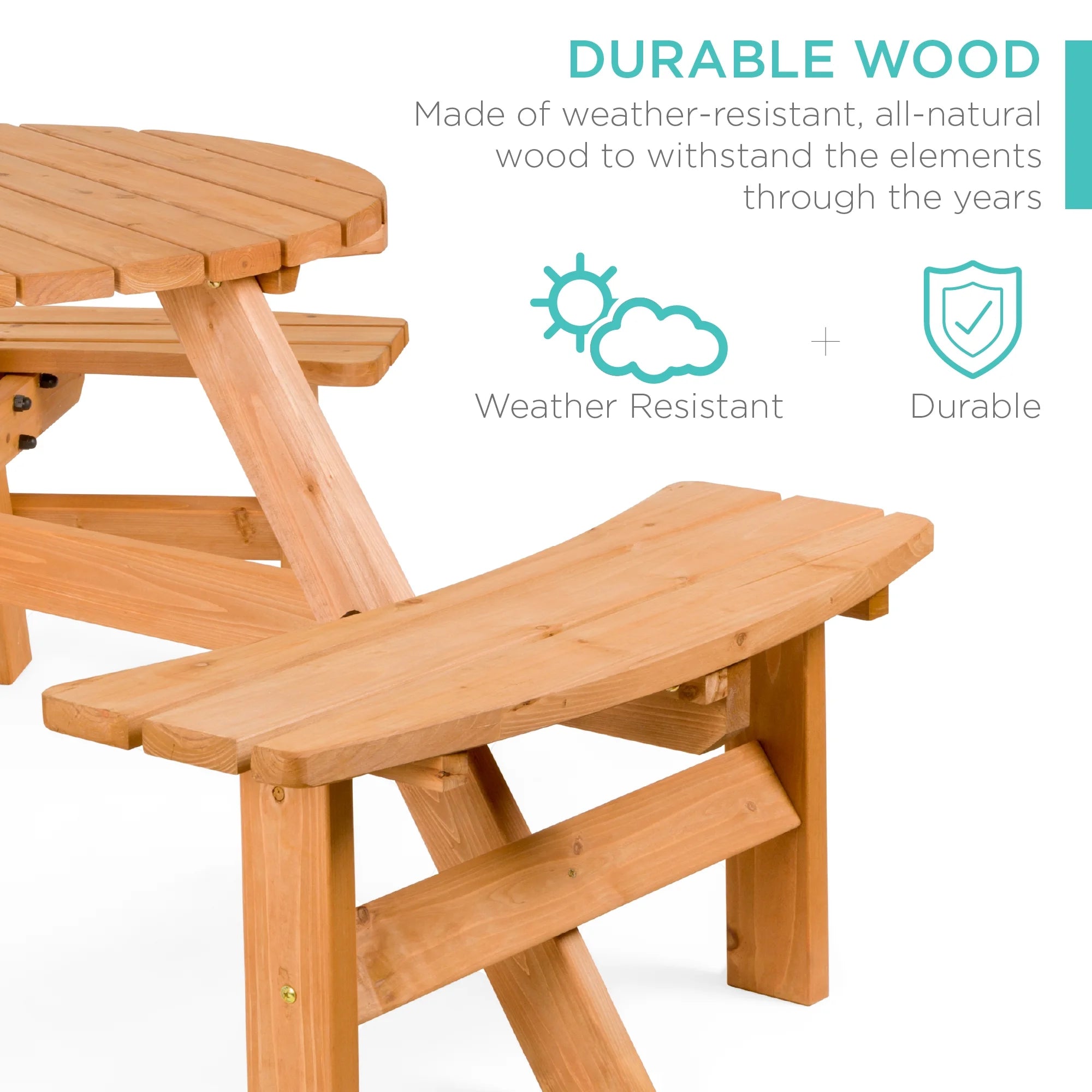 6-Person Circular Wooden Picnic Table with 3 Built-In Benches M146852