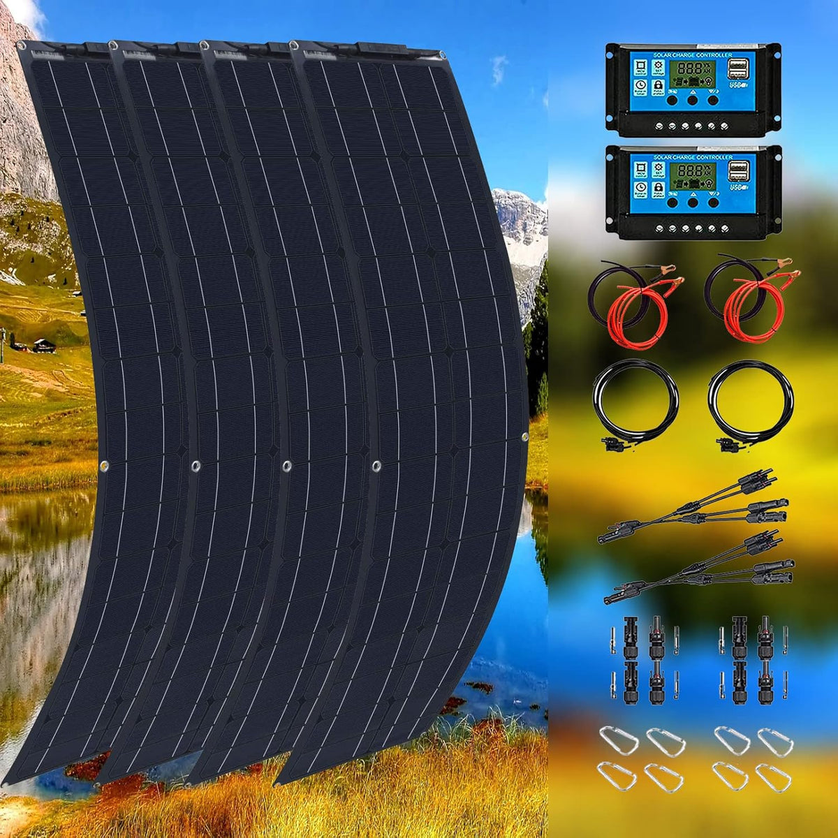 800W Flexible Monocrystalline Solar Panel Kit with 40A Controller C74007