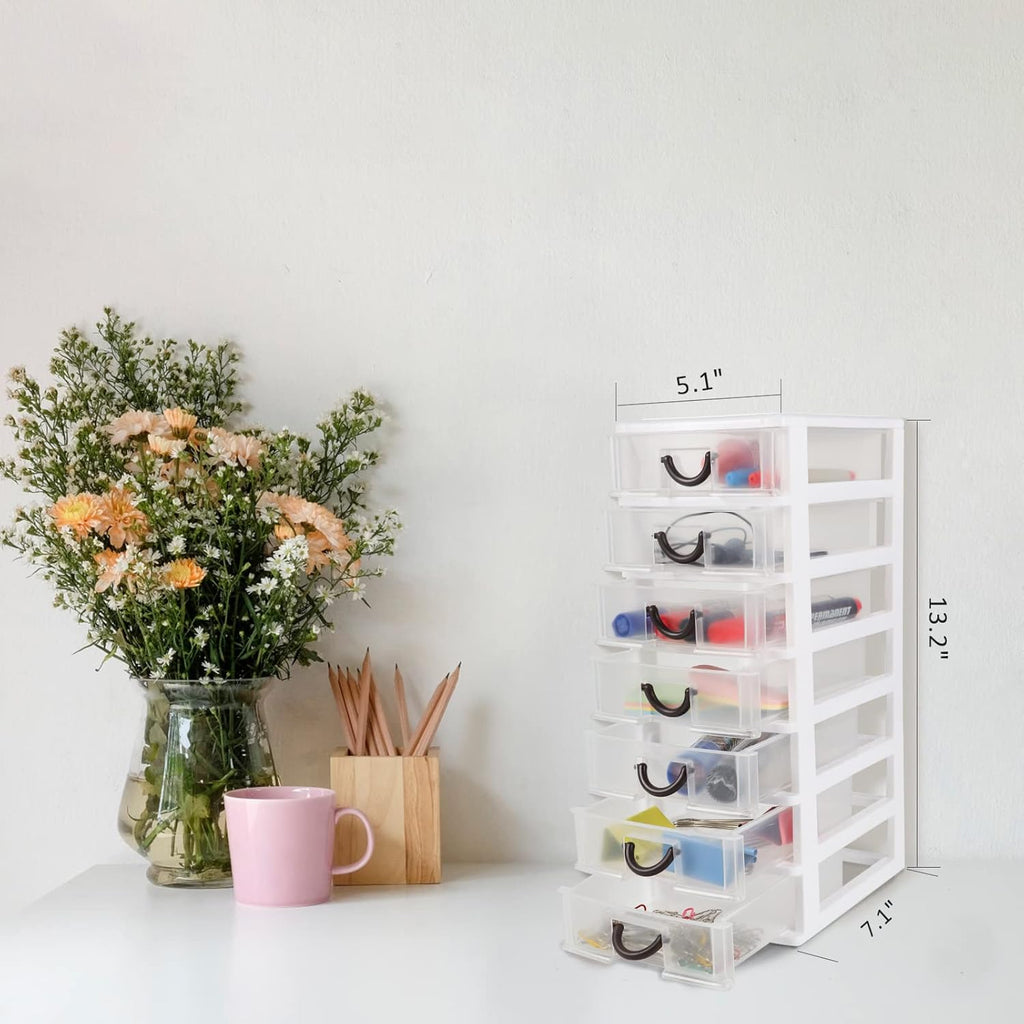White 7 Clear Desktop Drawer Mini Organizer Box A34390
