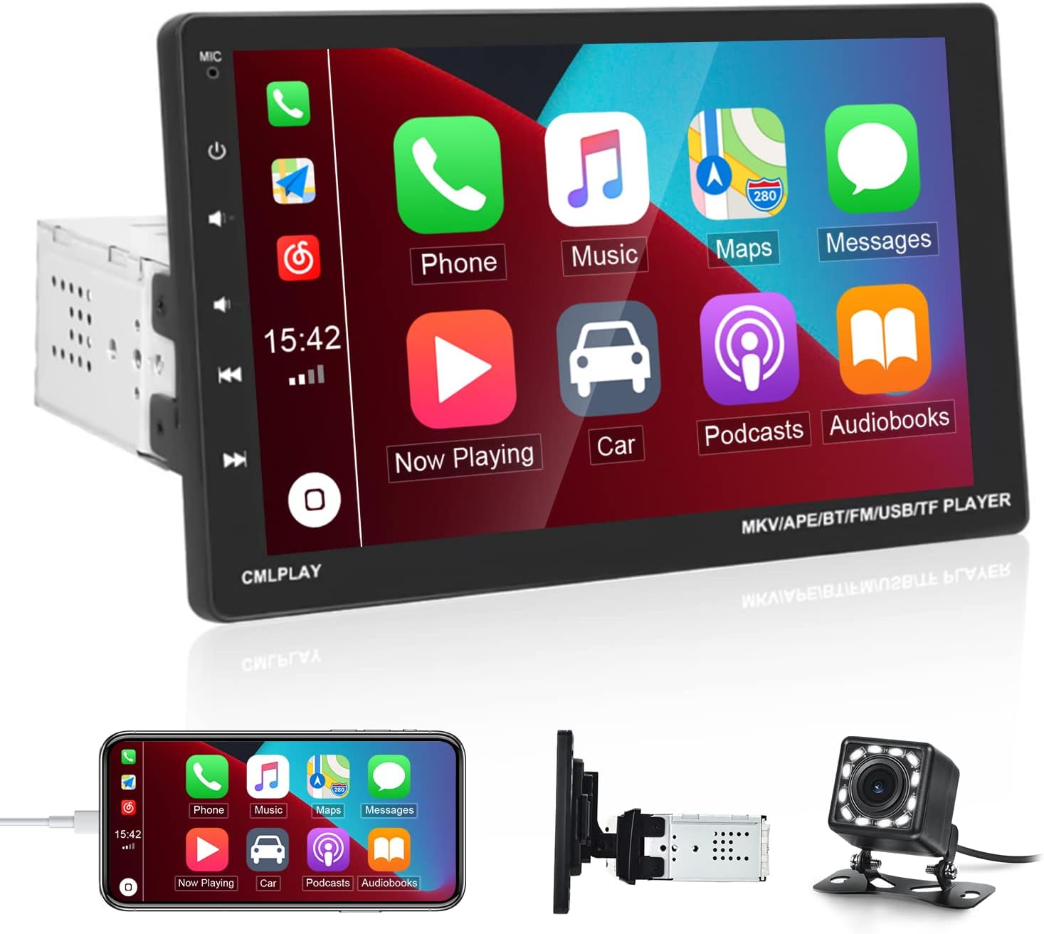 9 Inch Single Din Car Stereo with Carplay Touch Screen Bluetooth Car Radio W8120