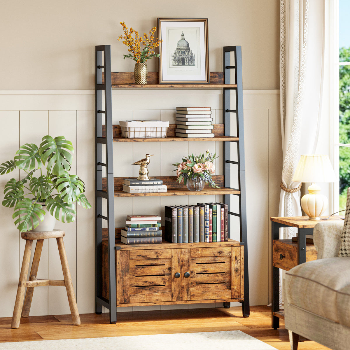 3-Tier Ladder Shelf with Louvered Doors V340