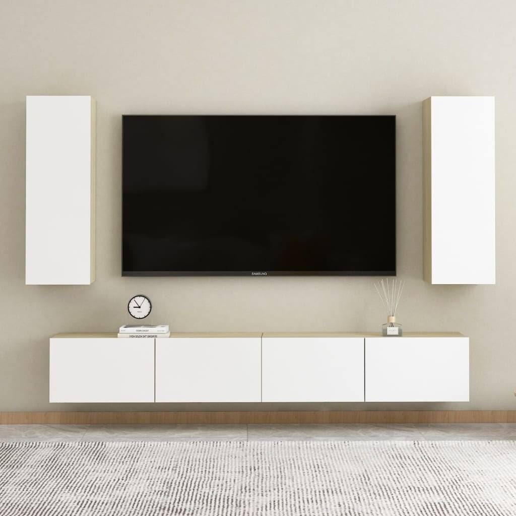 White and Sonoma Oak TV Cabinet Chipboard S578
