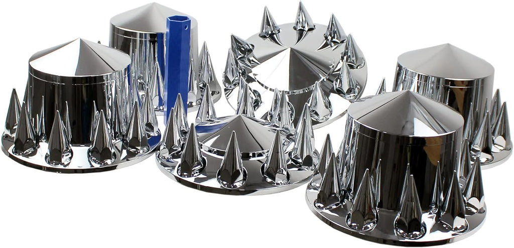 ABS Chrome Plastic Front and Rear Axle Cover Full Kits with 33mm Thread-On Flange Nut Covers and Removable Center Cap Y7210