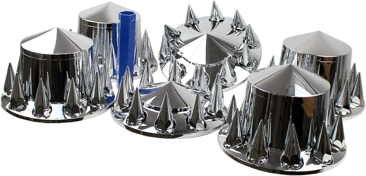 ABS Chrome Plastic Front and Rear Axle Cover Full Kits with 33mm Thread-On Flange Nut Covers and Removable Center Cap Y7210
