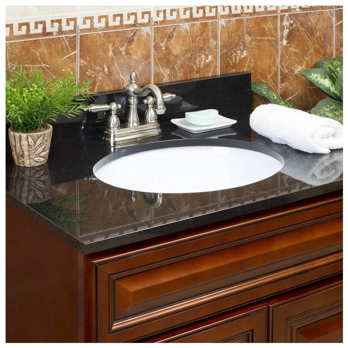Absolute Black Granite Vanity Top 31 in x 22 in with Backsplash 8 in Spread V562195