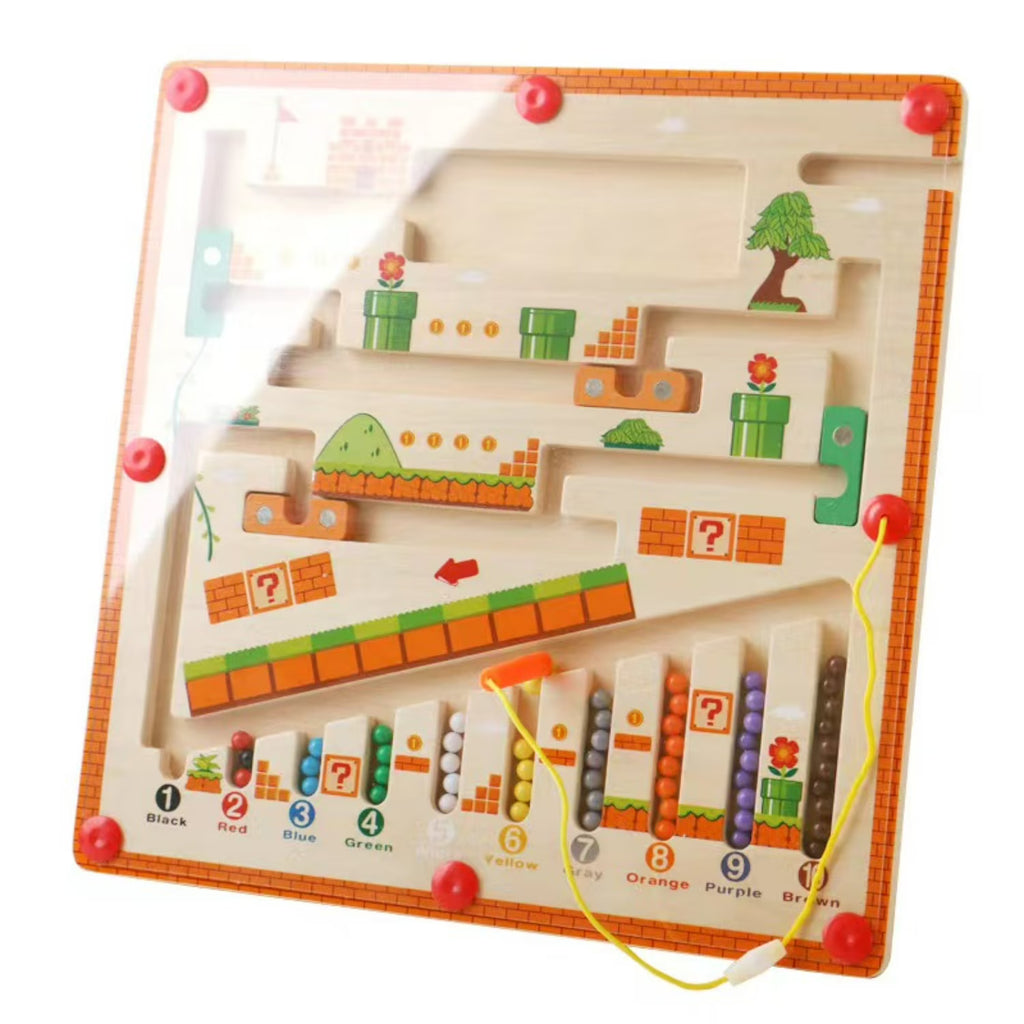 Magnetic Color and Number Maze Wooden Puzzle Activity Board W86151