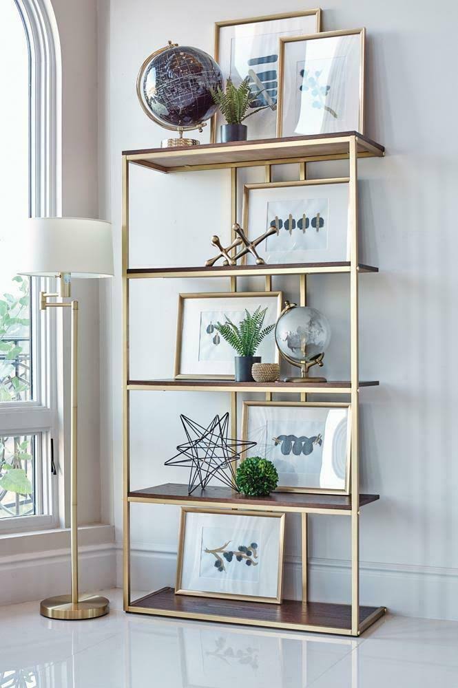 Matte Brass and Cherry Bookcase V87326