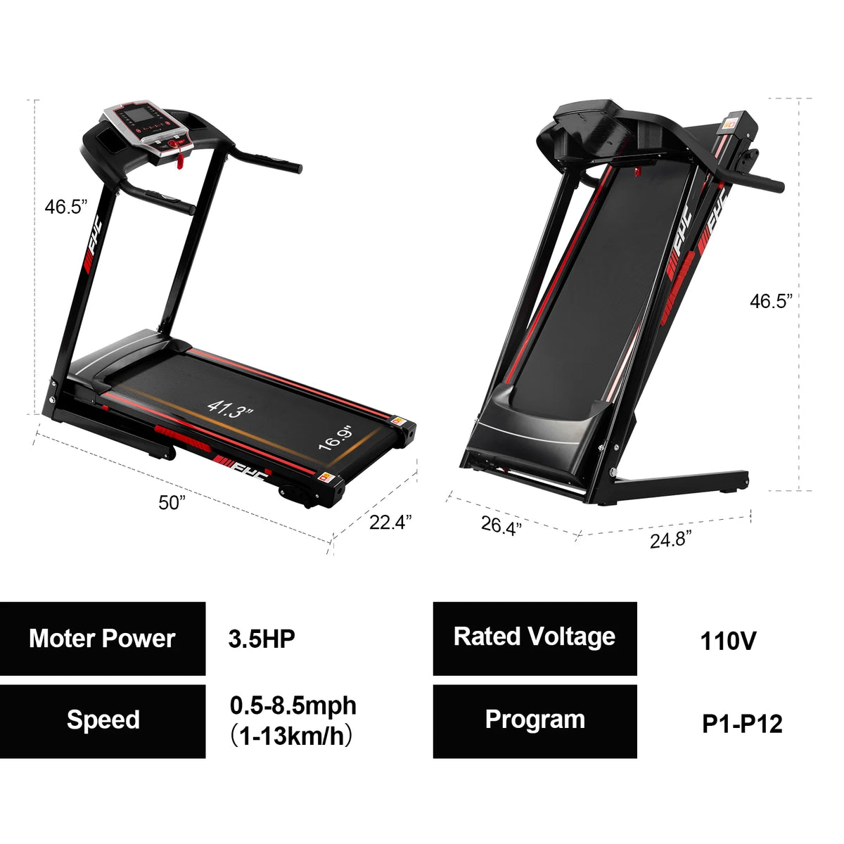 Folding Treadmill Electric 3.5 HP Running Machine with Incline R106