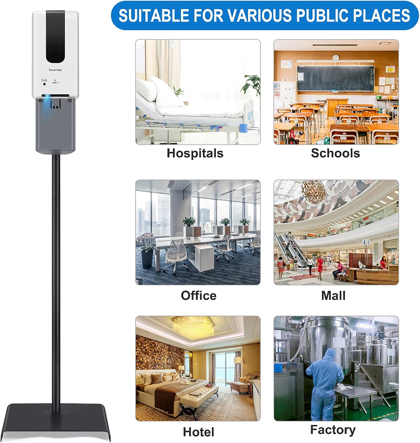 Automatic Hand Sanitizer Dispenser with Stand and Drip Catcher, Infrared Sensor Touchless, Refillable 1200ml Bottle H64023