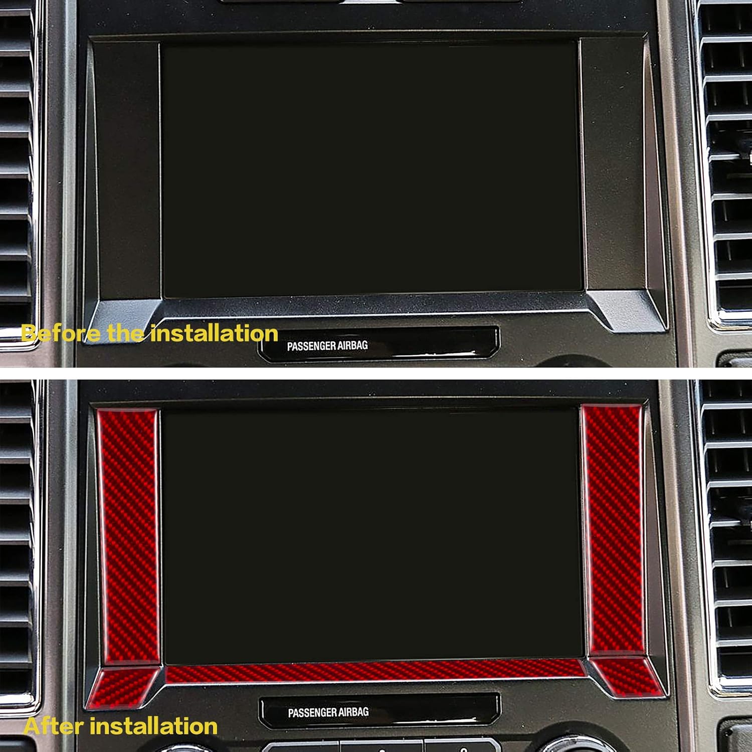 Carbon Fiber Center Console Screen Frame Trim Cover Red 5PCS Q309
