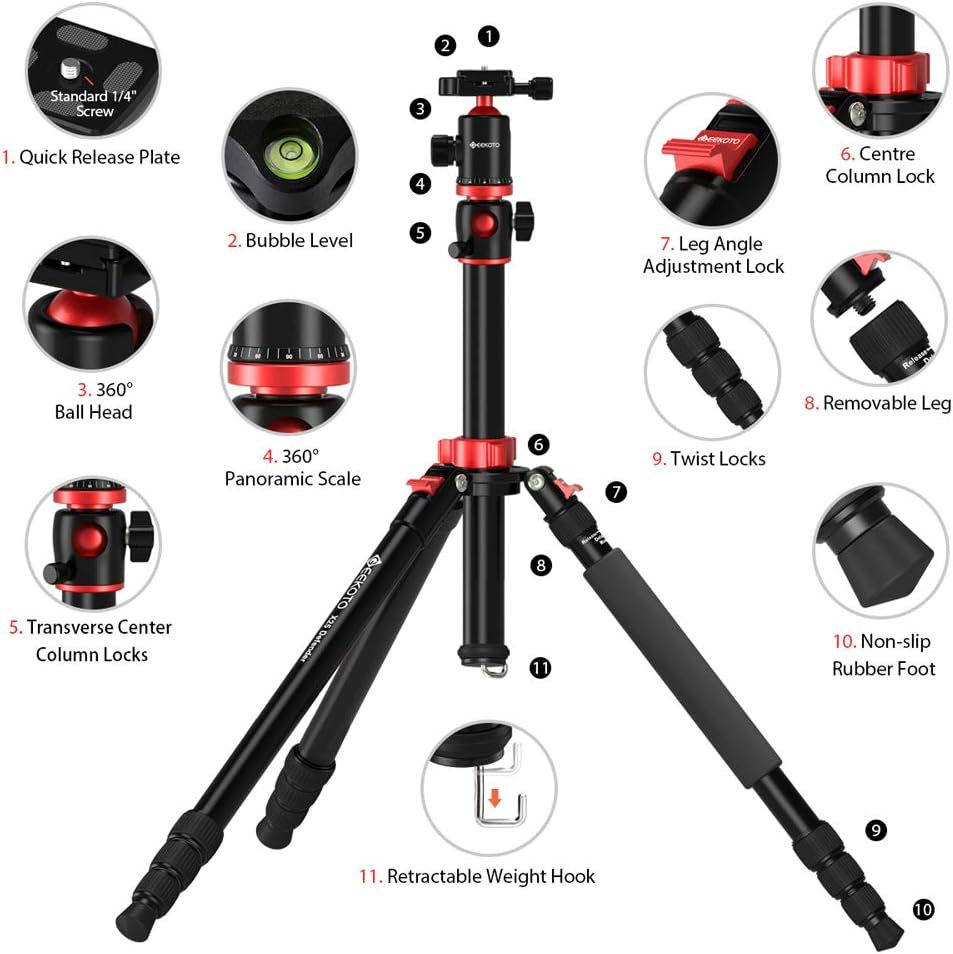 Aluminum Tripod with 360-Degree Ball Head and Rotatable Center Column, 75-Inch T265466