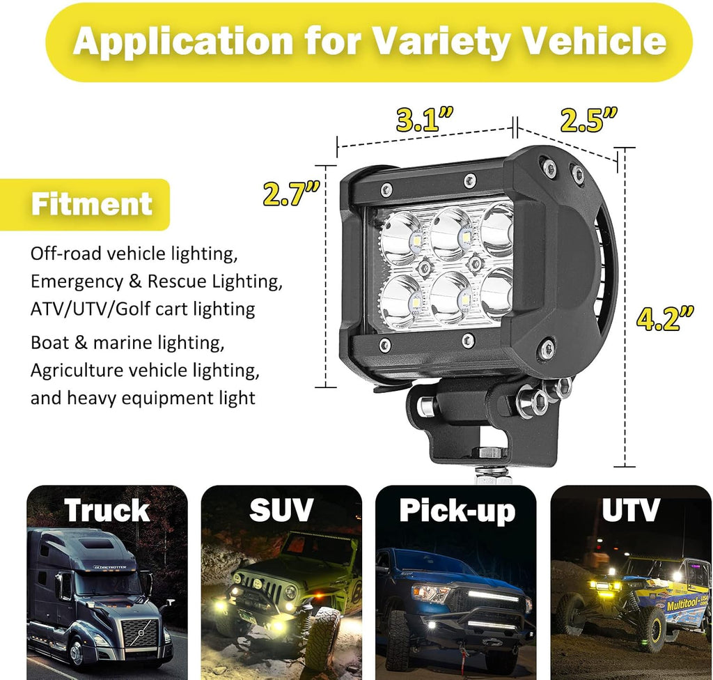 Front Pillar Roll Cage Light Mount Brackets Pair 18W 4 LED Spot Work Lights with Wiring Kit D94248