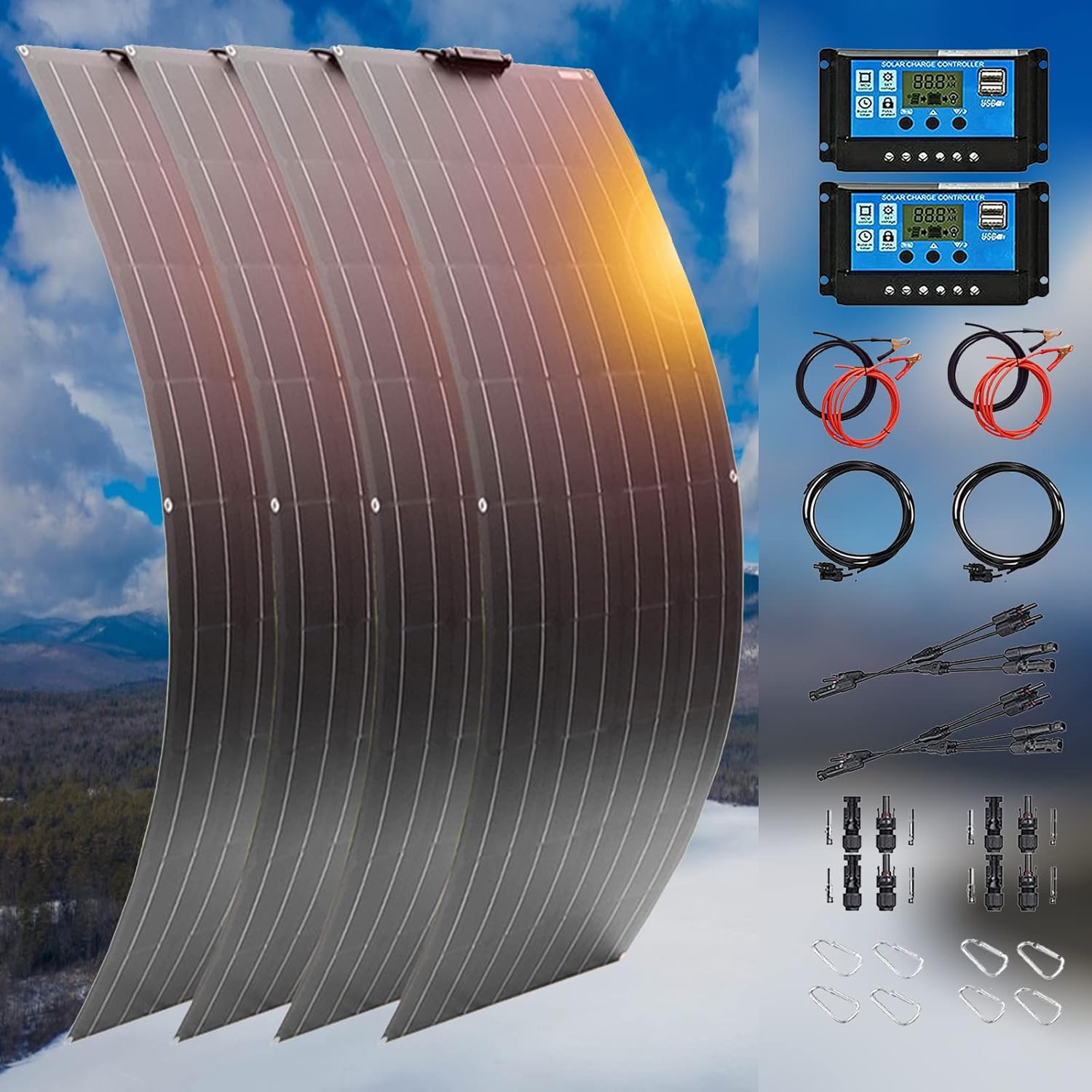 800W Flexible Monocrystalline Solar Panel Kit with 40A Controller C74007