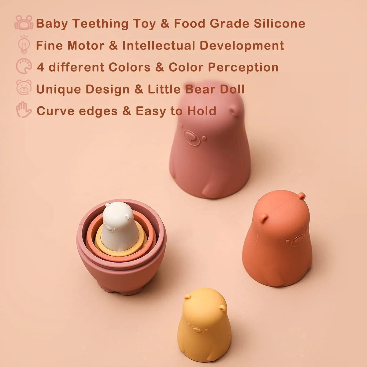 Red Silicone Matryoshka Dolls Stacking Nesting Doll Toys Set I35273