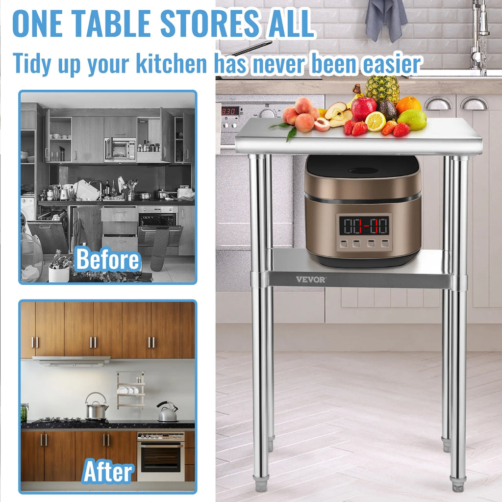 Stainless Steel Prep Table with Adjustable Undershelf T7583