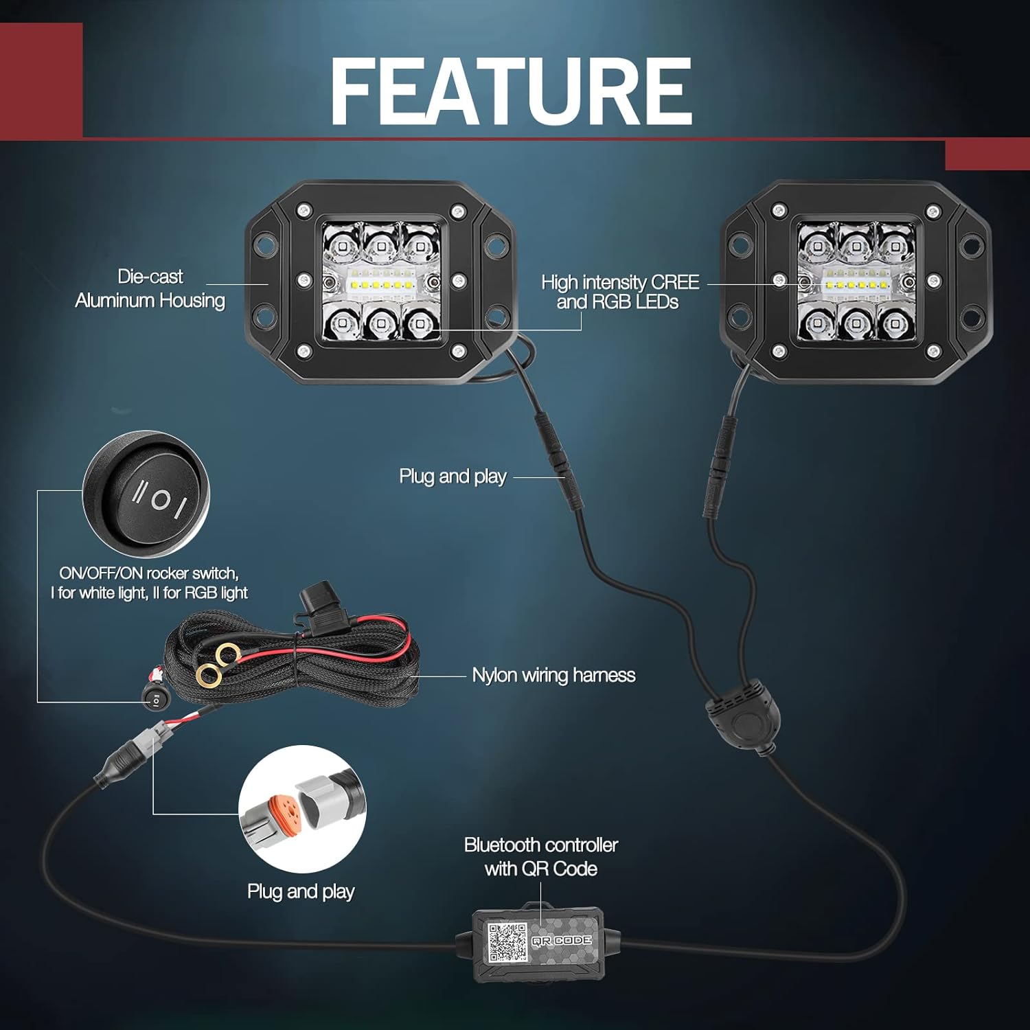 RGBW Flush Mount 60W LED Work Light Bar Z7998