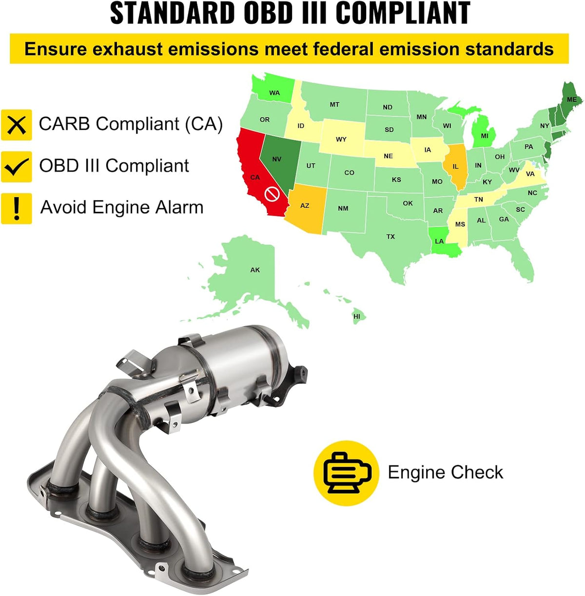 Catalytic Converter Stainless Steel with Gasket Kit Exhaust Manifold T9968