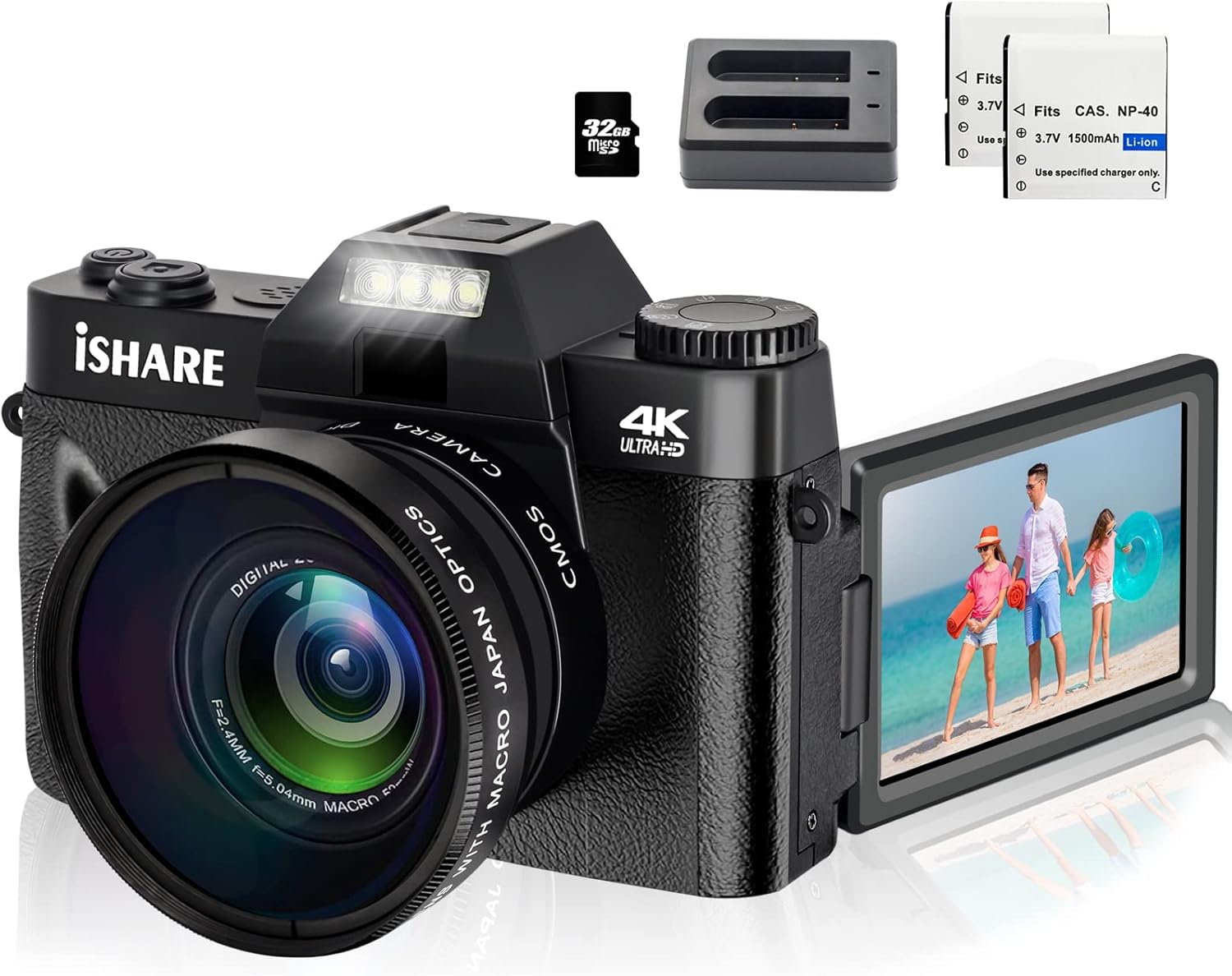 4K 48 MP WiFi Digital Camera with 16X Digital Zoom 3.0 Inch Flip Screen (32GB & 2 x Batteries) J686004