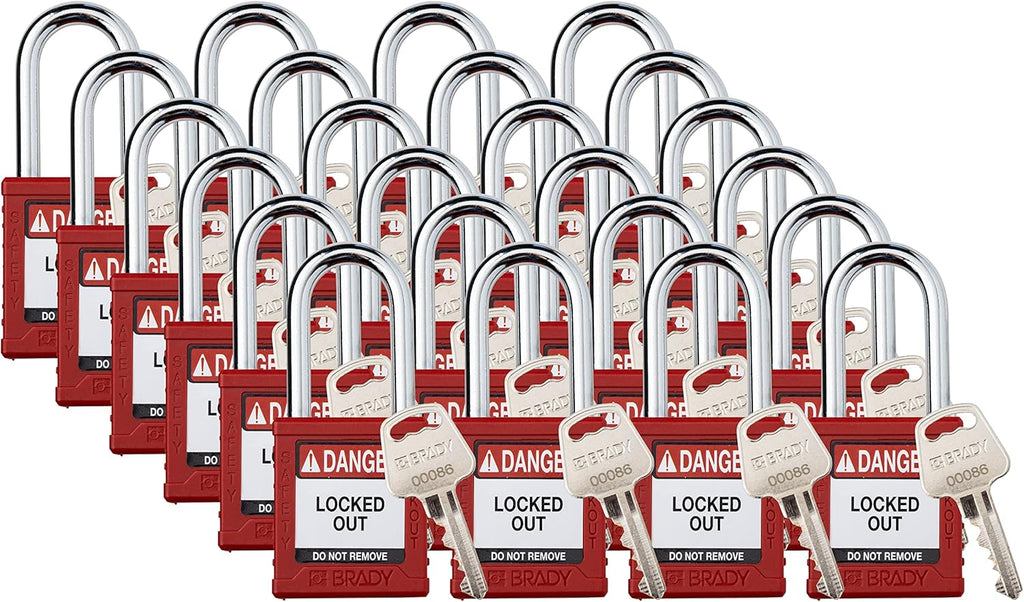 Red Keyed Different Safety Lockout Padlocks, 24 Pack C4024