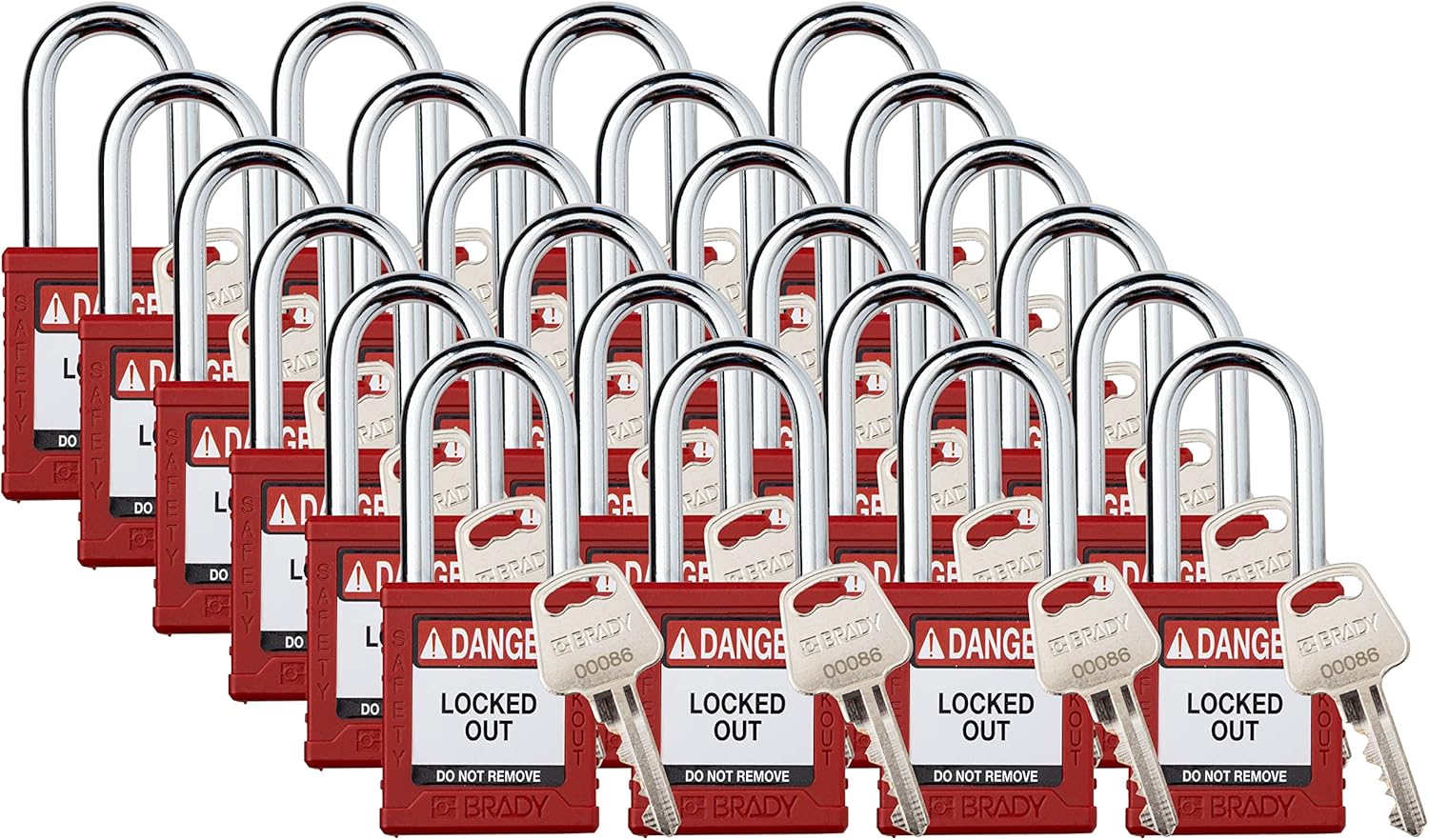 Red Keyed Different Safety Lockout Padlocks, 24 Pack C4024