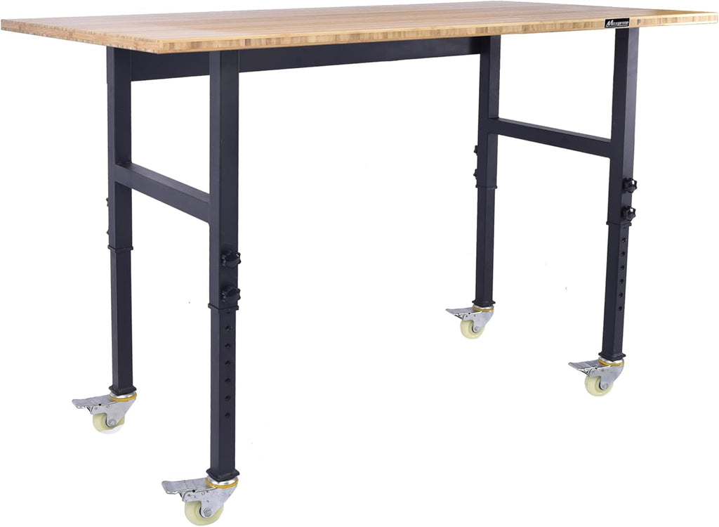 Adjustable Bamboo Top Workbench with Mobile Casters L87719