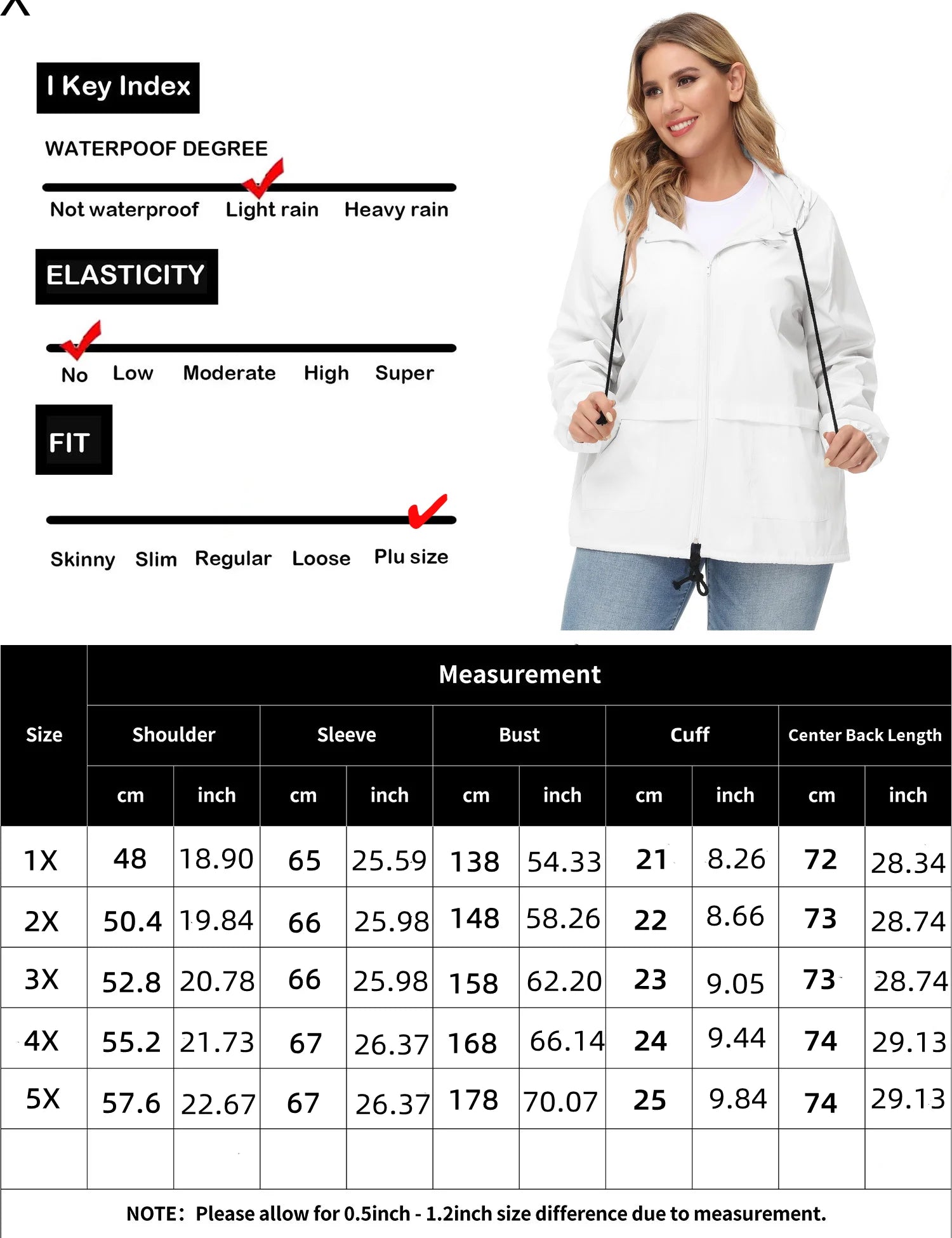 Plus Size Waterproof Hooded Rain Jacket J8796